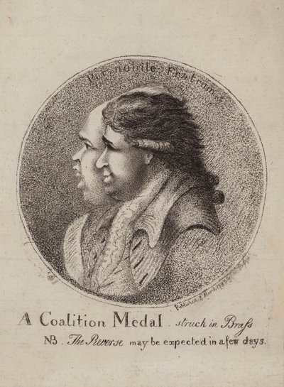A Coalition Medal, Struck in Brass: Satire on the Coalition of British Politicians Lord North and Charles James Fox, 1783 by James Sayers