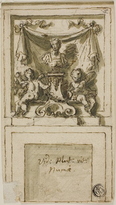 Design for the Overmantel of a Chimneypiece with Bust of Numa Pompilius by James Thornhill