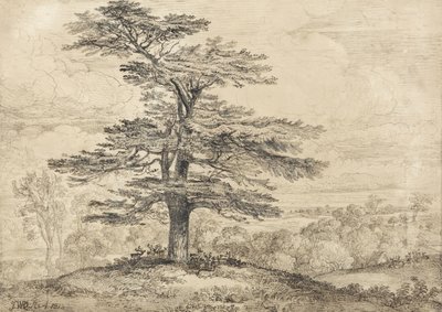 A Cedar on a Rise with a Herd of Deer Grouped Beneath its Shade by James Ward