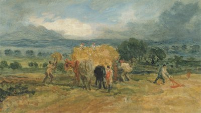 A Harvest Scene with Workers loading Hay on to a Farm Wagon by James Ward