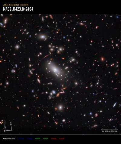 Galaxy Cluster MACS J1423 (NIRCam Compass Image) by James Webb Space Telescope (NASA)