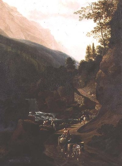 Muleteers on a Mountain Path by a Torrent by Jan (circle of) Hackaert