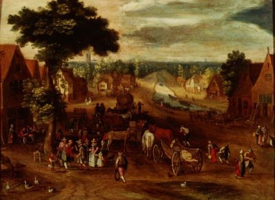 A Village with Travellers Outside an Inn by Jan (follower of) Brueghel