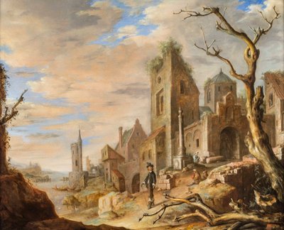 A River Landscape with a Medieval Town by Jan Adriansz van Staveren