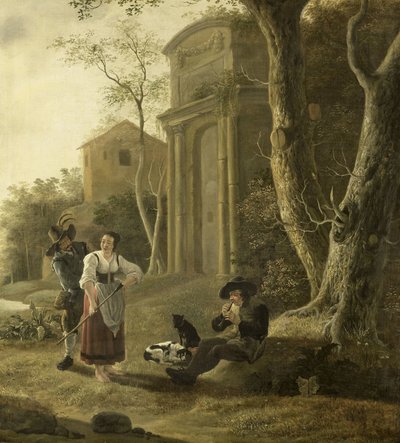 The Piper (Shepherd Scene with Shawm Player) by Jan Baptist Wolfaerts