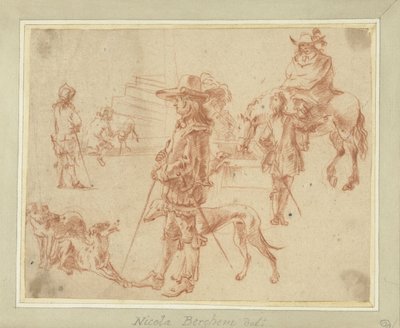 Sheet of Studies with Hunters, Horses and Dogs by Jan Blom