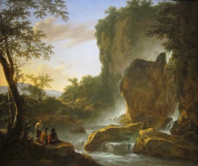 Men Resting in a Wooded Mountain Landscape with Waterfalls by Jan Both