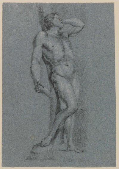 Male Nude, Standing Leaning Against a Tree by Jan Claudius de Cock