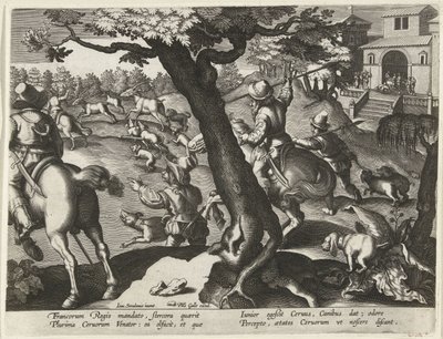 Deer Hunt with Dogs (series: Hunting Scenes, Venationes Ferarum, auium, piscium pvgnae Bestiariorum) by Jan Collaert (II) (attributed to)