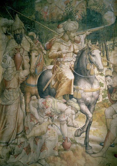 Campaign of Emperor Charles V against the Turks at Tunis in 1535: the defeat of the Turks at the battle of Goletta (detail of cavalrymen quenching their thirst) by Jan Cornelisz Vermeyen