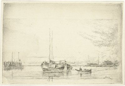 River View with Boat and Rowboat by Jan Daniël Cornelis Carel Willem baron de Constant Rebecque