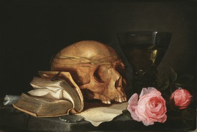 A Vanitas Still Life with a Skull, a Book and Roses, c.1630 by Jan Davidsz de Heem