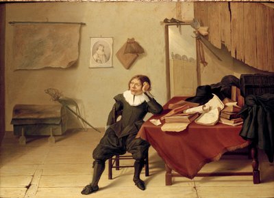 Interior of a Room with a young Man seated at a Table by Jan Davidsz de Heem