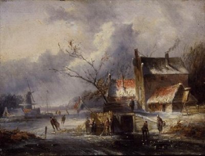 A Winter Landscape with Skaters by Jan Evert Morel