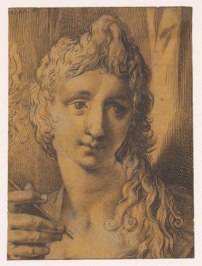 Head of a Youth or Young Woman Holding a Burin (?) by Jan Harmensz. Muller