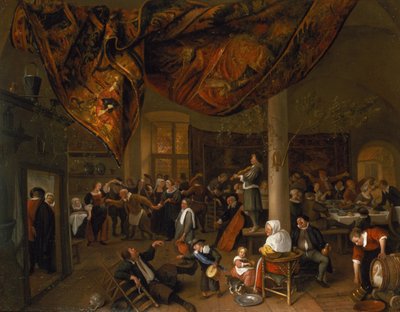 A Village Wedding Feast with Revellers and a Dancing Party by Jan Havickszoon Steen