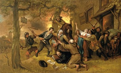 Peasants and Soldiers Outside a Tavern - An Allegory of the Rape of the Netherlands by Jan Havickszoon Steen