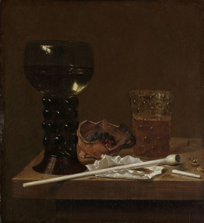 Still Life with Roemer, Beer Glass and a Pipe by Jan Jansz. van de Velde (III)