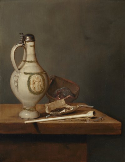 Still Life with Stoneware Jug and Pipe, mid 1650s by Jan Jansz. van de Velde
