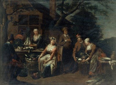 A Group of Peasants, Vegetables and Fruit by Jan Josef the Elder Horemans