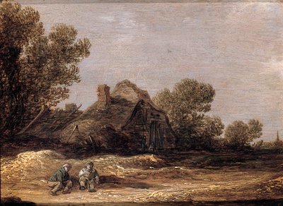 Peasants Resting on a Track by a Farm - a Fragment by Jan Josephsz van Goyen