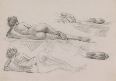 Sketch Sheet with Studies of a Naked Woman with Hair Up by Jan Kuyper