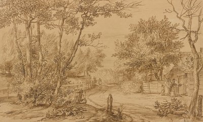 View of a Path in the Hague Forest, with Beggars at the Door of a Cottage by Jan Lievens