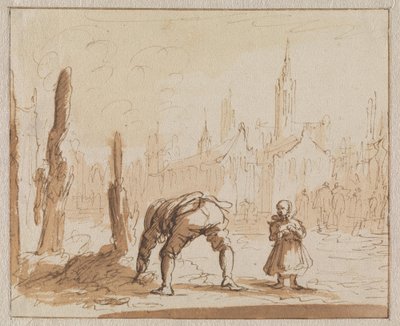 Adriaen Wens searches in the ashes for the mouth screw that had been fitted to his mother in Antwerp in 1573 by Jan Luyken