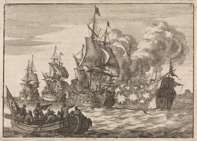 Spanish Admiral Papachino Attacked by Three French Ships Near Valencia, 1688 by Jan Luyken