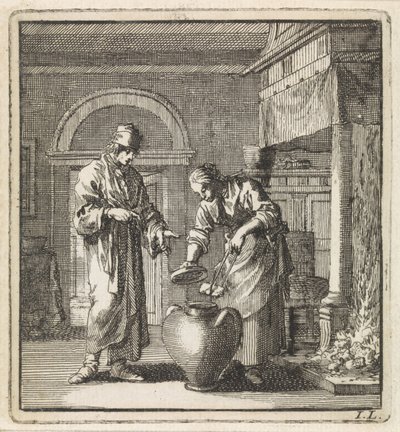 Woman Putting a Glowing Coal in the Extinguisher (The Extinguisher) by Jan Luyken