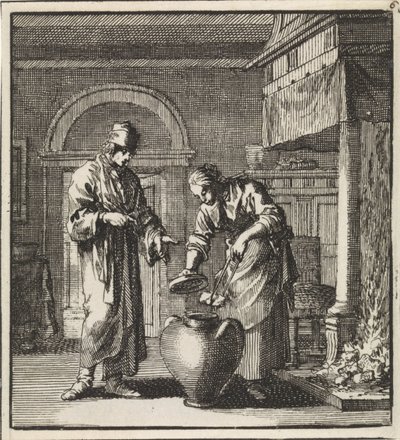 Woman Puts a Glowing Coal in the Snuffer by Jan Luyken