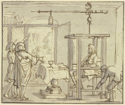 Two Doctors Have a Man Weighed on a Scale after Eating by Jan Luyken
