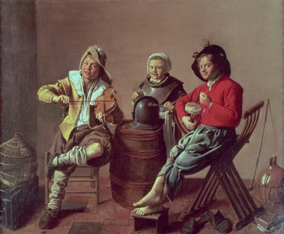 Two Boys and a Girl Making Music by Jan Miense (attr. to) Molenaer