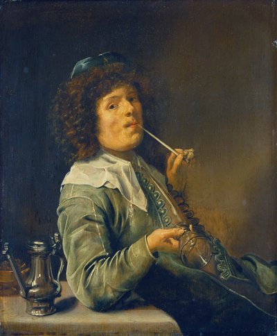 Man Smoking and Holding an Empty Wine Glass by Jan Miense Molenaer