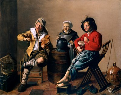 Two Boys and a Girl Making Music by Jan Molenaer by Jan Miense Molenaer
