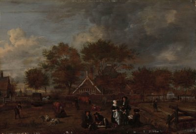 Farmstead with the Gentleman Farmer and his Wife and the Painter in the Foreground by Jan Pietersz Opperdoes