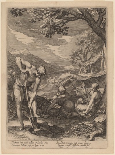 Adam and Eve Working by Jan Pietersz Saenredam after Abraham Bloemaert