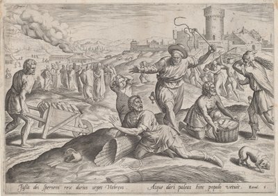 The Taskmaster of the Pharaoh Beating the Israelites by Jan Sadeler I, Maarten van Cleef
