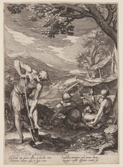 Adam and Eve Working, from History of the First Parents of Man by Jan Saenredam