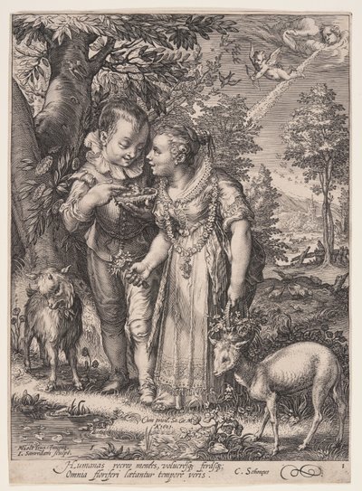 Spring (Two Children Playing with Bird), from The Four Seasons by Jan Saenredam