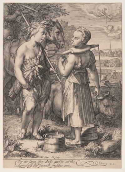 Summer (Boy with Sheaf of Wheat and Girl Wearing a Yoke), from The Four Seasons by Jan Saenredam