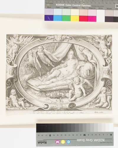 Venus on Her Couch as Eros Fills His Quiver with Arrows by Jan Saenredam