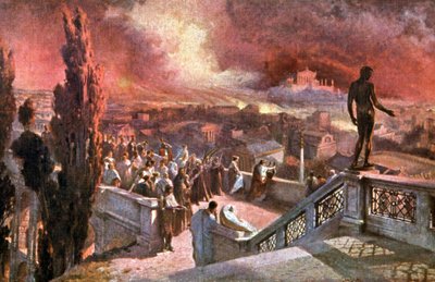 Roman Emperor Nero Playing Music Looking at the Fire of Rome by Jan Styka