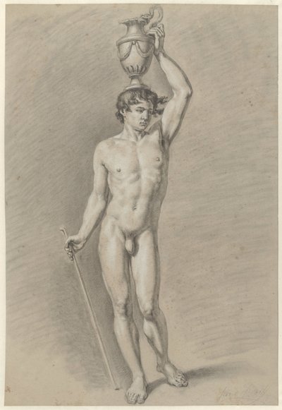 Standing Male Nude with a Vase on the Head by Jan Swart