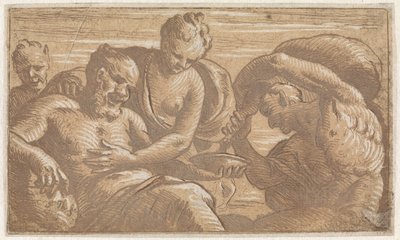 Faun Pouring Wine for a Seated Man by Jan Thomas