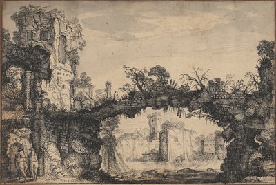 Landscape with Ruins (recto); Head of a Woman and Animals (verso) by Jan Van de Velde