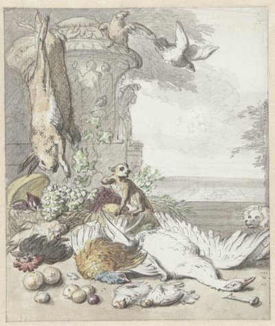 Dead Game, a Monkey, a Dog, and Some Birds by Jan Baptist Weenix