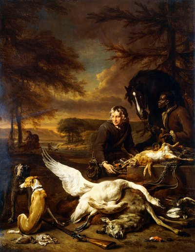 The Spoils of a Hunt with a Hunt Servant and a Black Page holding a Bay by Jan Baptist Weenix