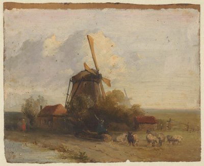 Landscape with Mill and a Shepherd with Sheep by Jan Weissenbruch