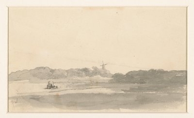 Meadow Landscape with Hay Wagon and Windmill by Jan Weissenbruch